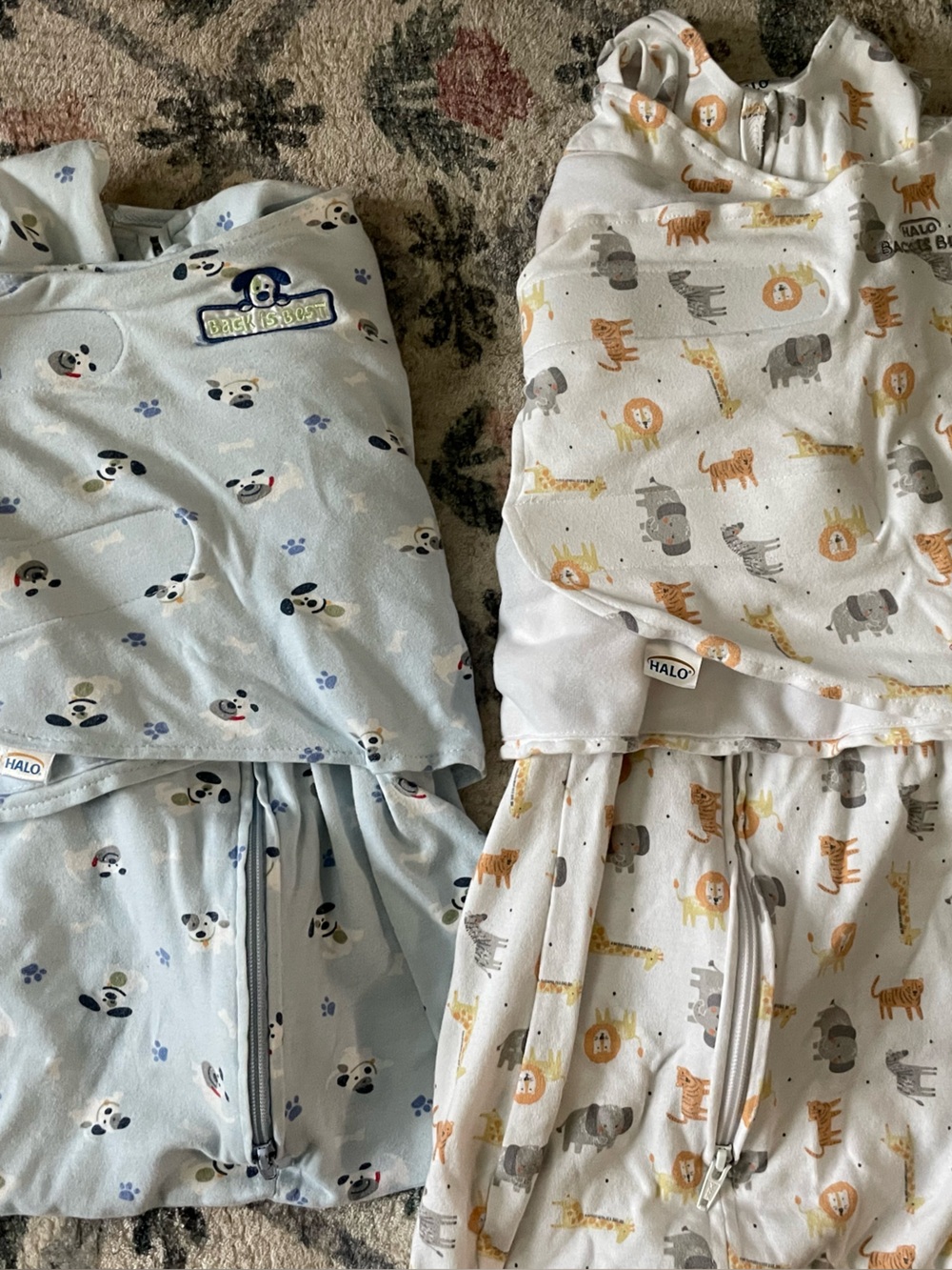 Halo 2-Pack Sleep Sacks in Light Blue Puppy & White Safari Print